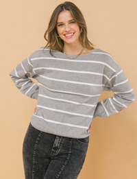 Gray Striped Reversible Sweater Top