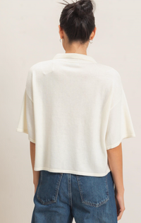 Ivory Collared V-Neck Sweater