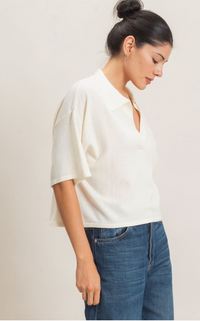 Ivory Collared V-Neck Sweater