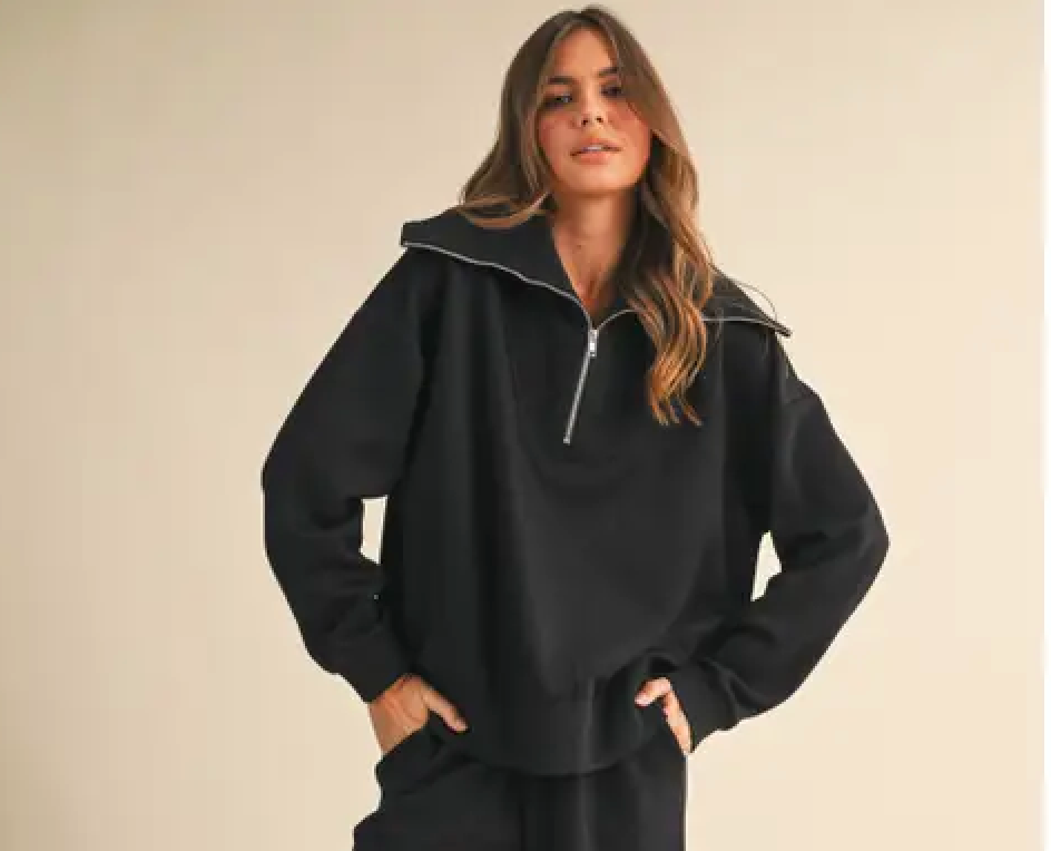 Black Oversized Collar Zip Up