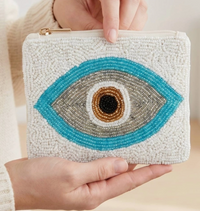 White Evil Eye Beaded Coin Purse