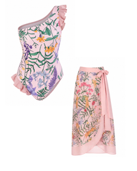 Pink Floral One Piece with Skirt
