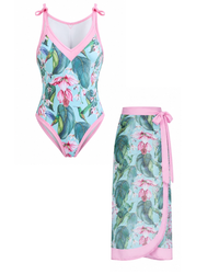 Plus Size Floral One Piece With Skirt