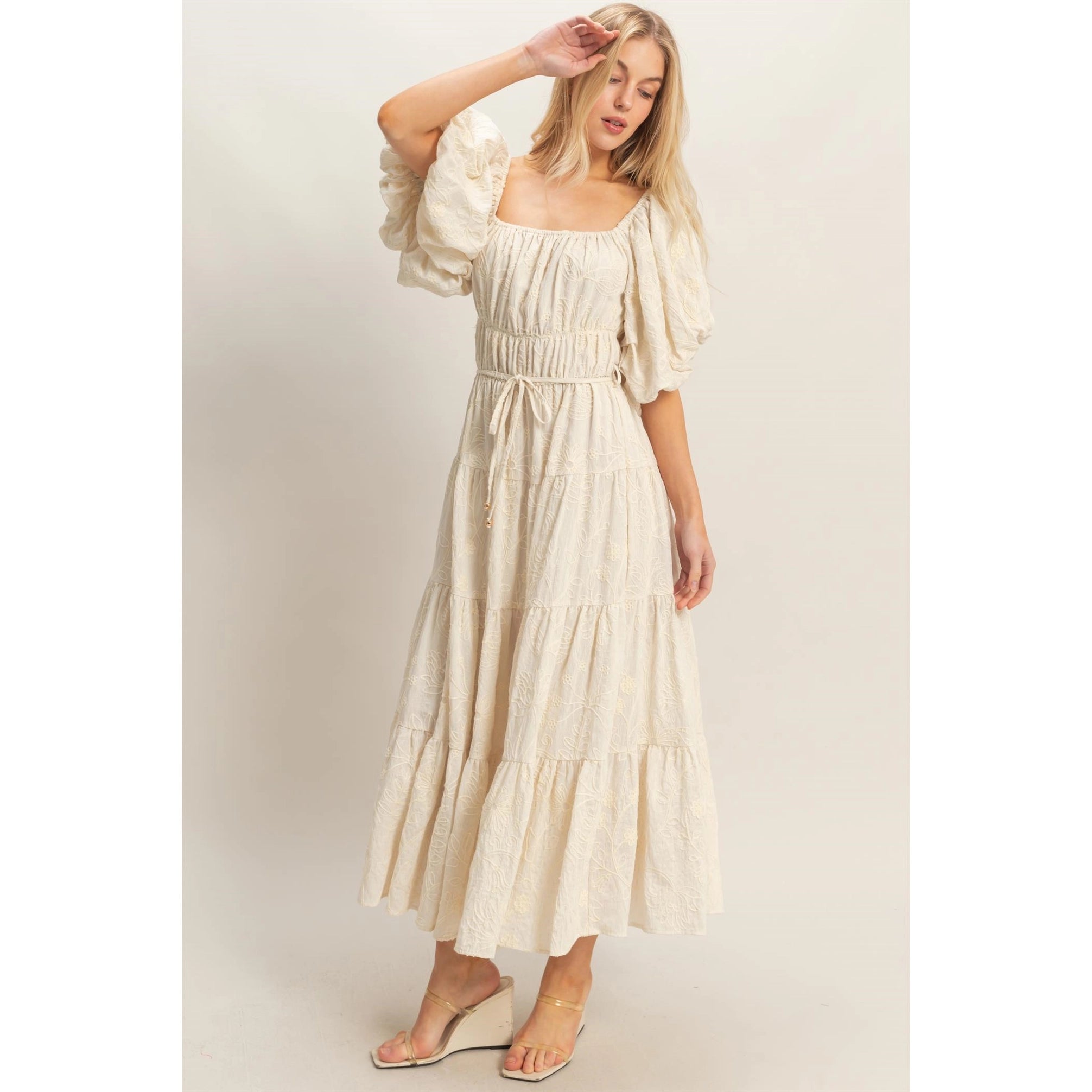 Floral Puff Sleeve Midi Dress