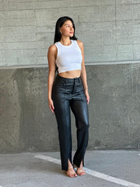 Vegan Leather Slit Pants