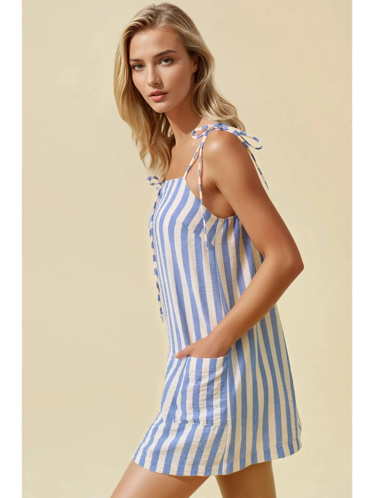 Blue White Stripe Gauze Mini