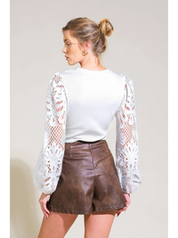 White Lace Open Sleeve Top