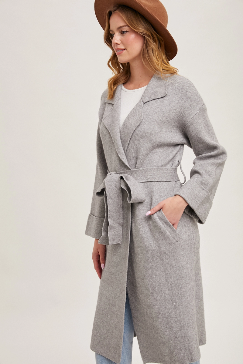 Grey Knit Trench Coat