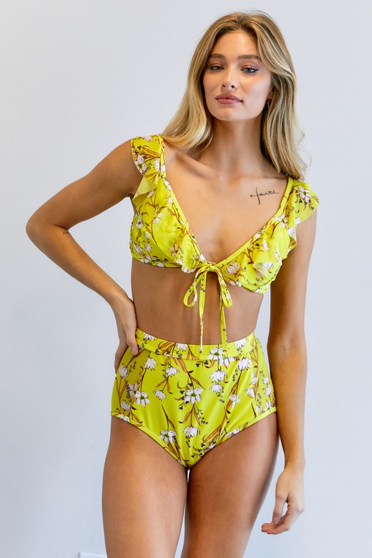 Yellow Floral Print Bikini