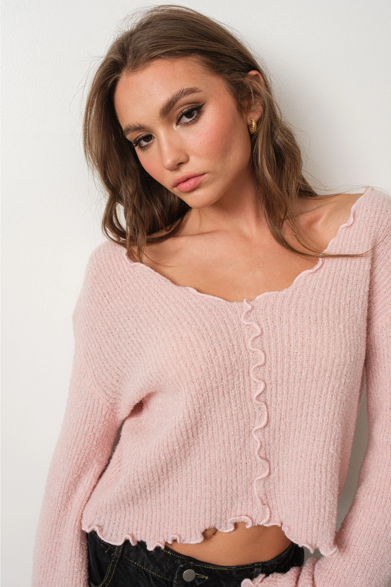 Pink Soft V-neck Sweater