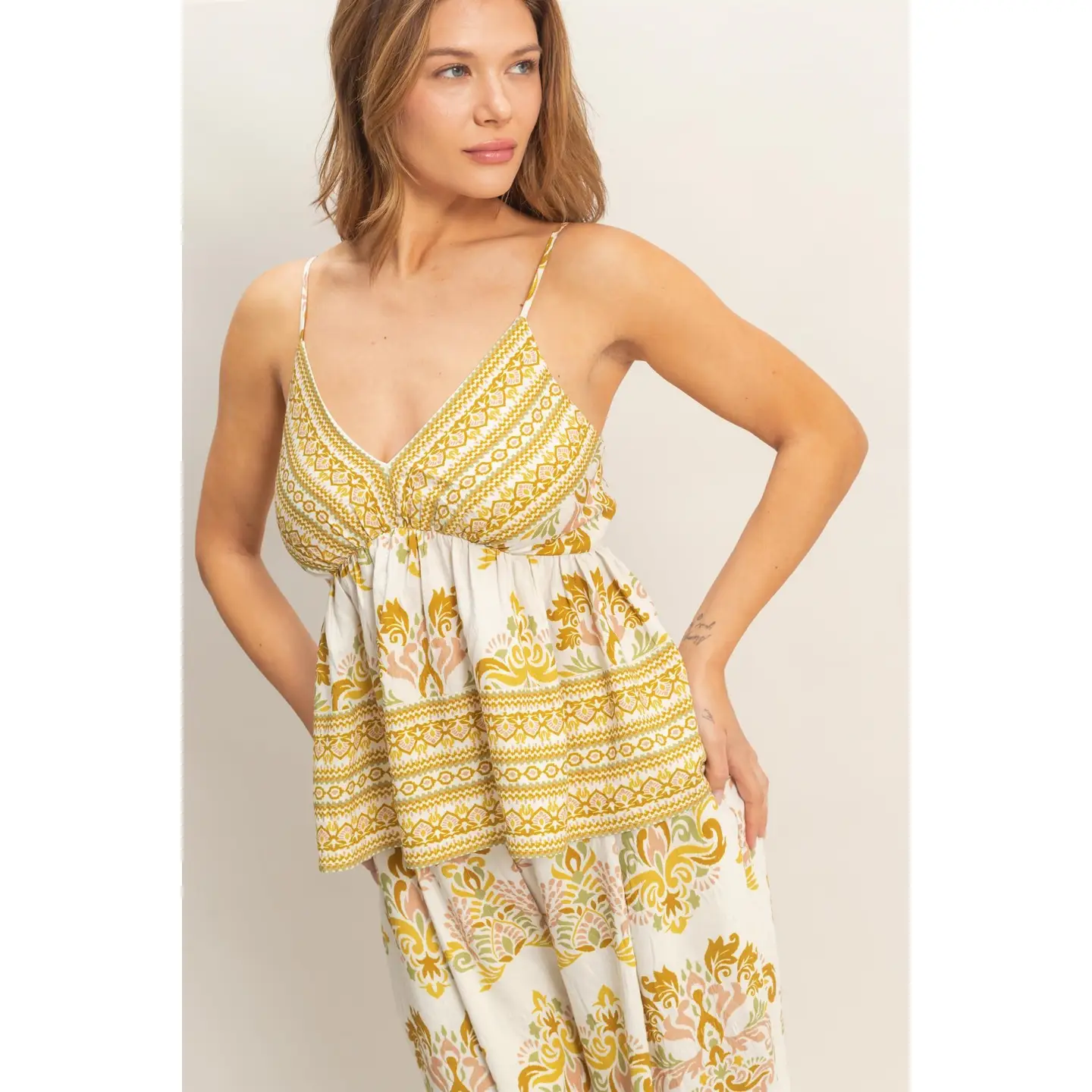 Floral Print V-Neck Camisole Yellow