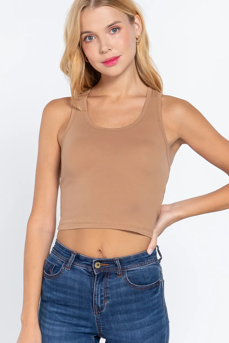Natural Tan Fitted Racerback Cropped Tank