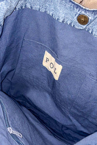 POL Embroidered Denim Tote Bag
