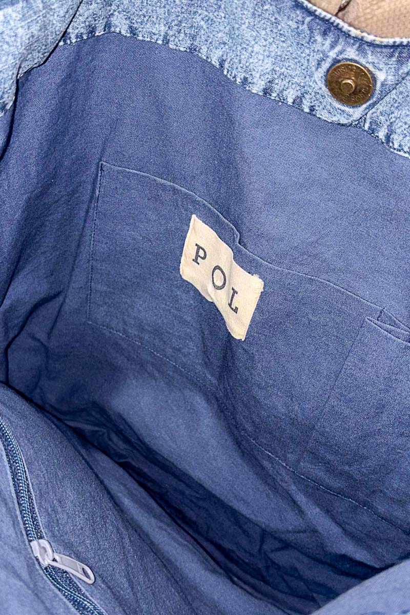 POL Embroidered Denim Tote Bag