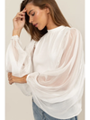 Sheer Batwing Sleeve Blouse White