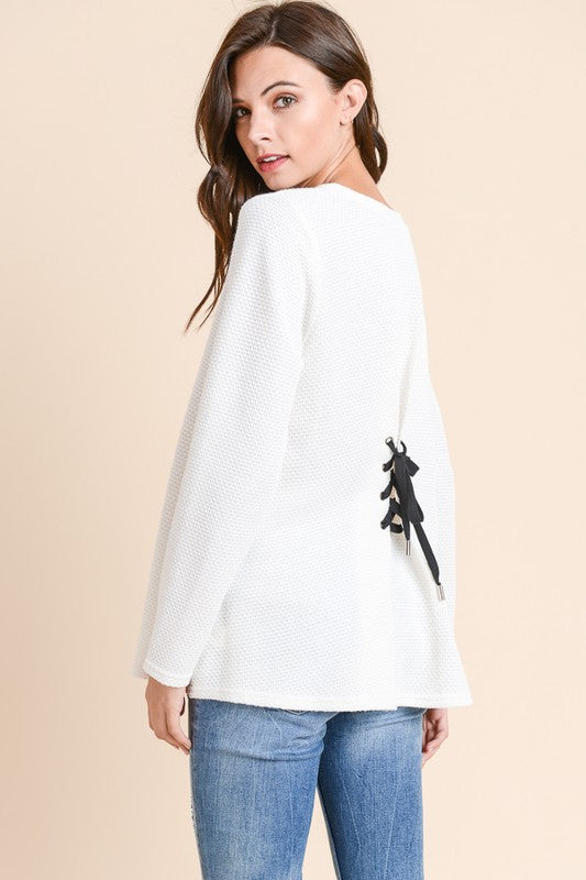 White Corset Back Sweater