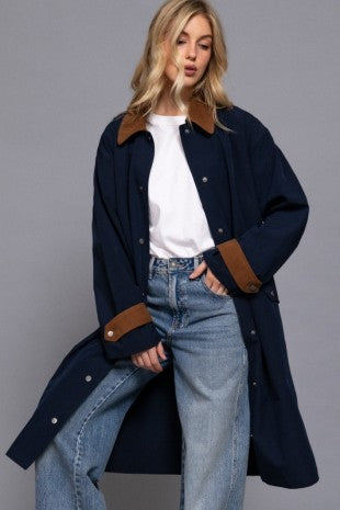 Navy Contrast Trench Coat