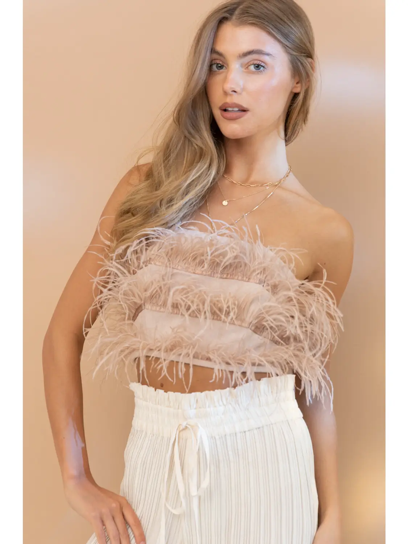 Ostrich Feather Strapless Top