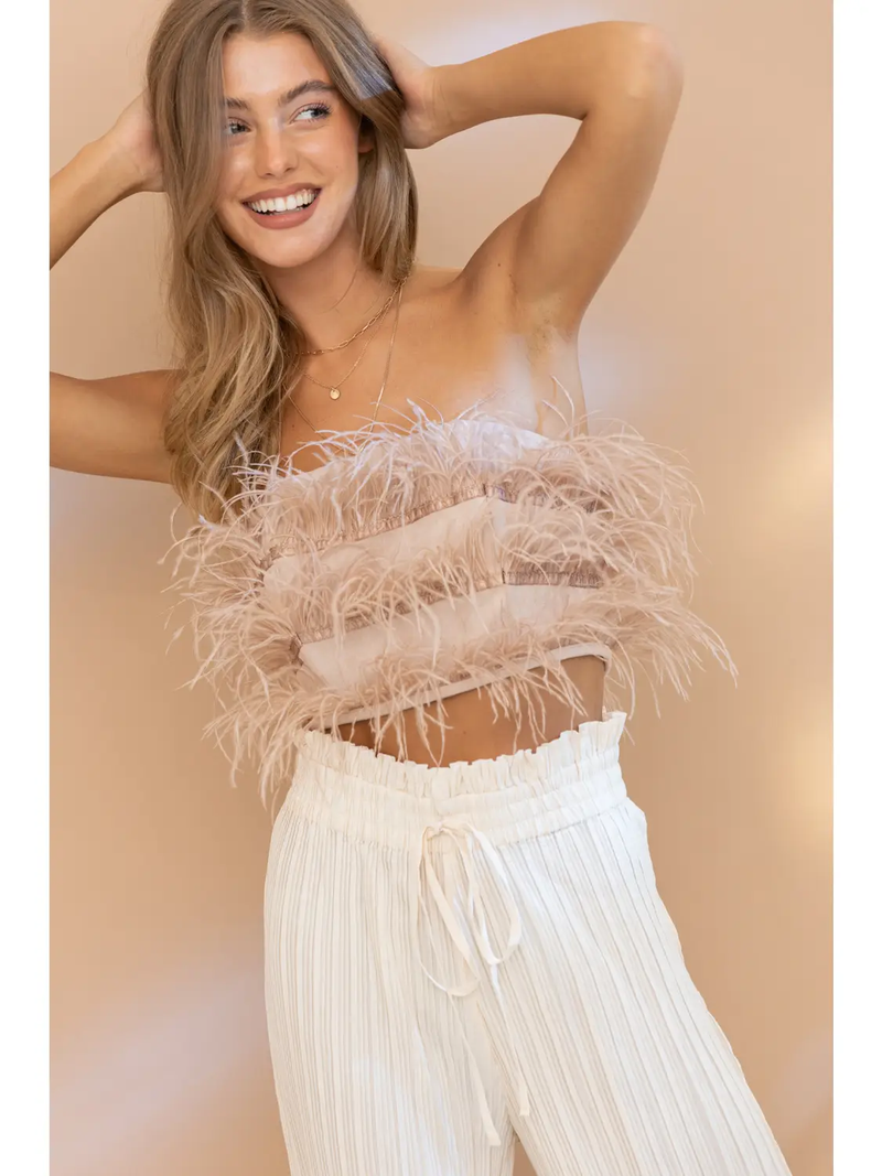 Ostrich Feather Strapless Top