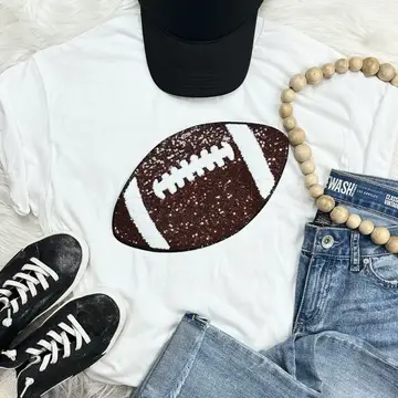 White Sequin Football TShirt