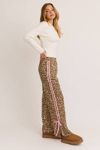 Leopard Track Pants Pink Bows