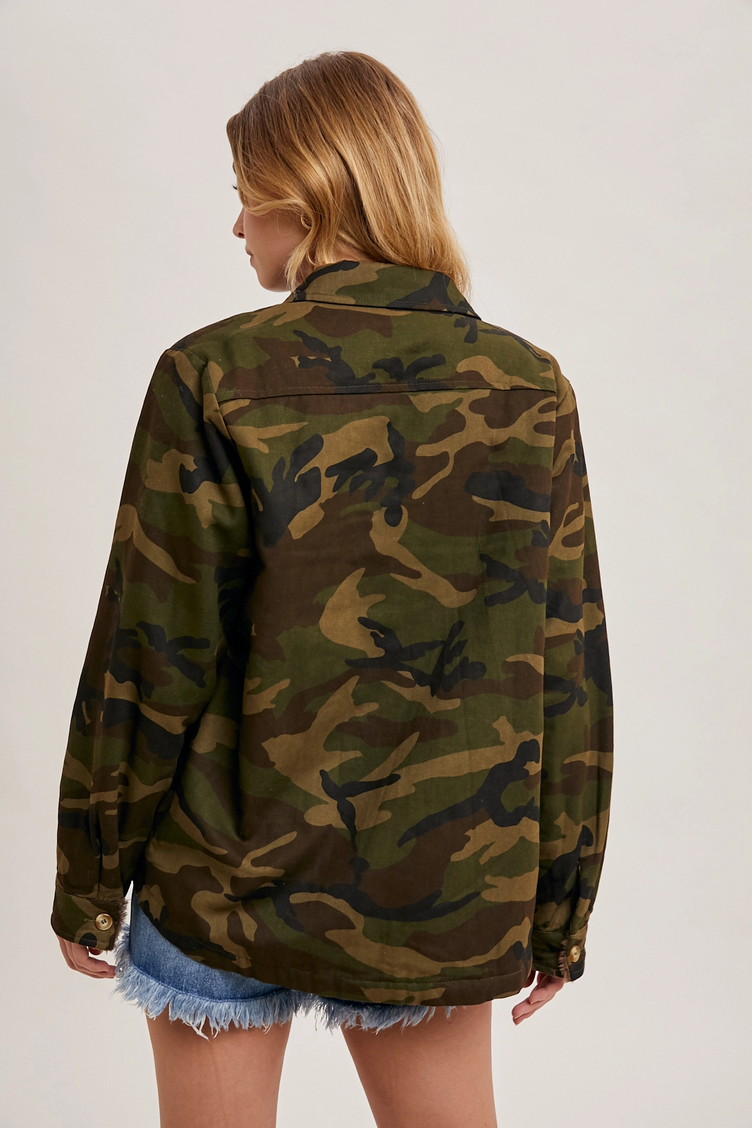 Camo Sherpa Button Down Jacket