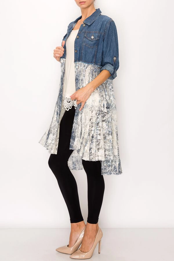 Denim and Lace Long Jacket