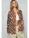 POL Brown Floral & Plaid Button Down