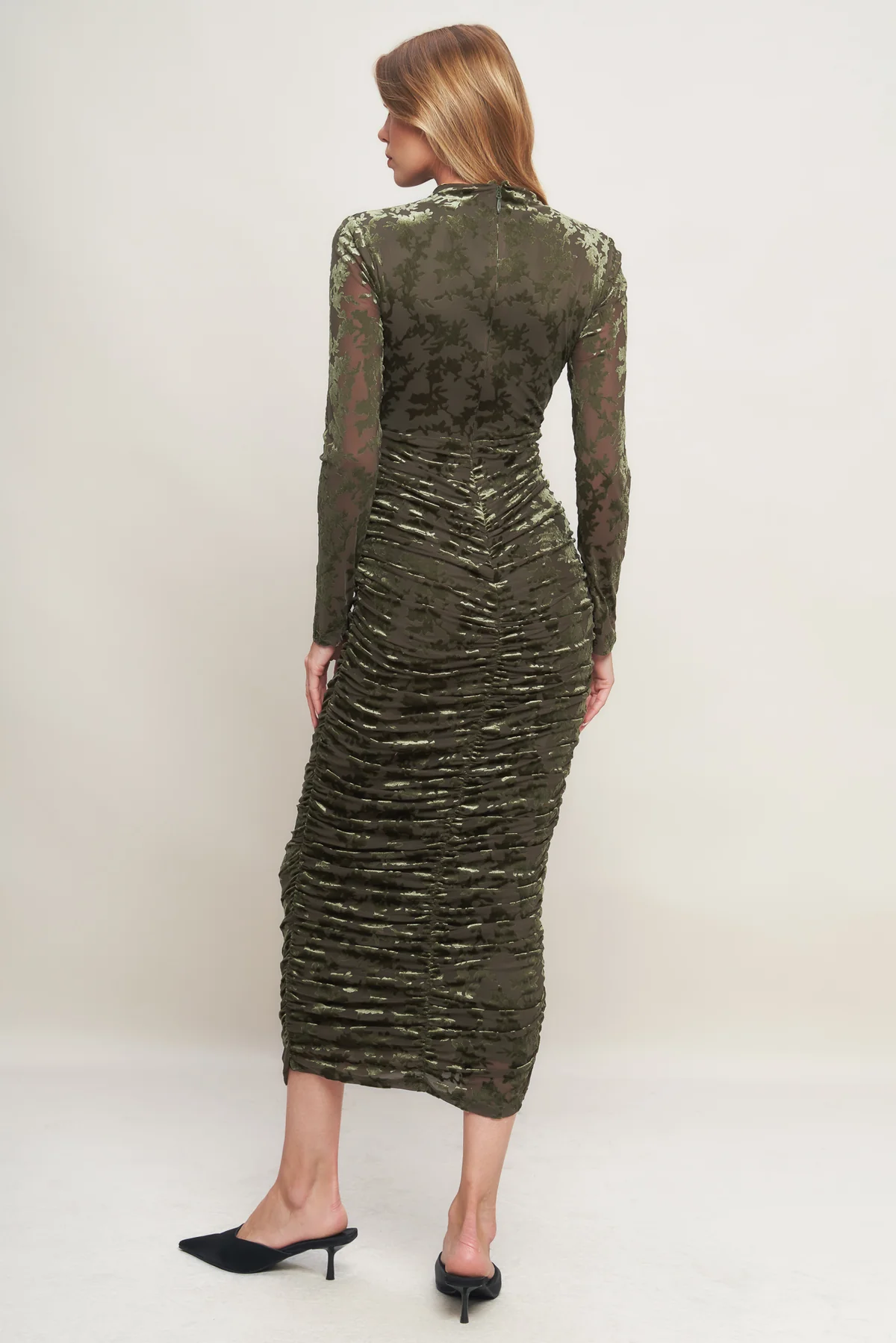 Moss Crushed Velvet Midi Dress