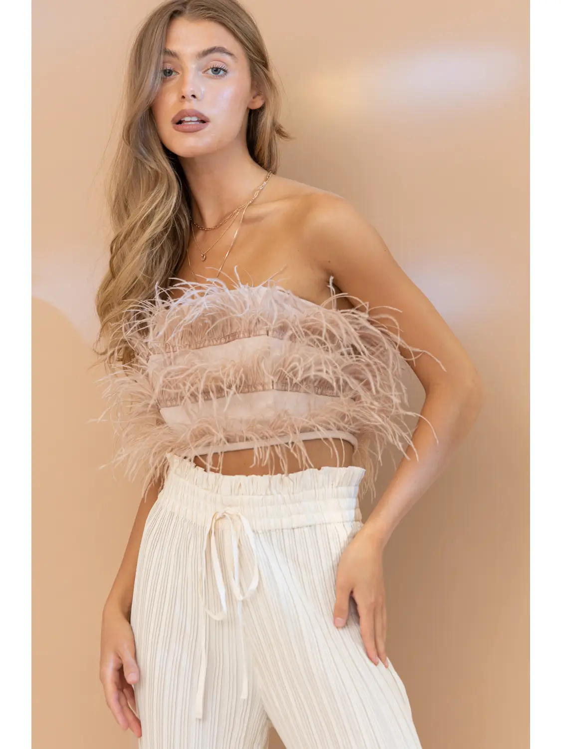 Ostrich Feather Strapless Top