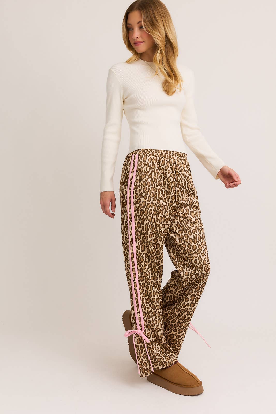 Leopard Track Pants Pink Bows