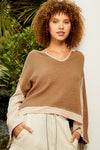 POL Brown and Tan Lace Up Top