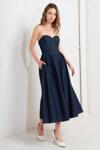 Strapless Denim Midi Dress