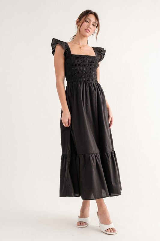 Ruffle Sleeve Black Dress