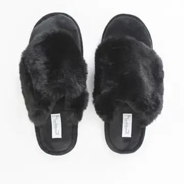 Faceplant Black Furry Slippers