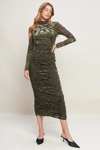 Moss Crushed Velvet Midi Dress