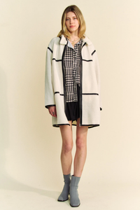 White Sherpa Coat Black Trim