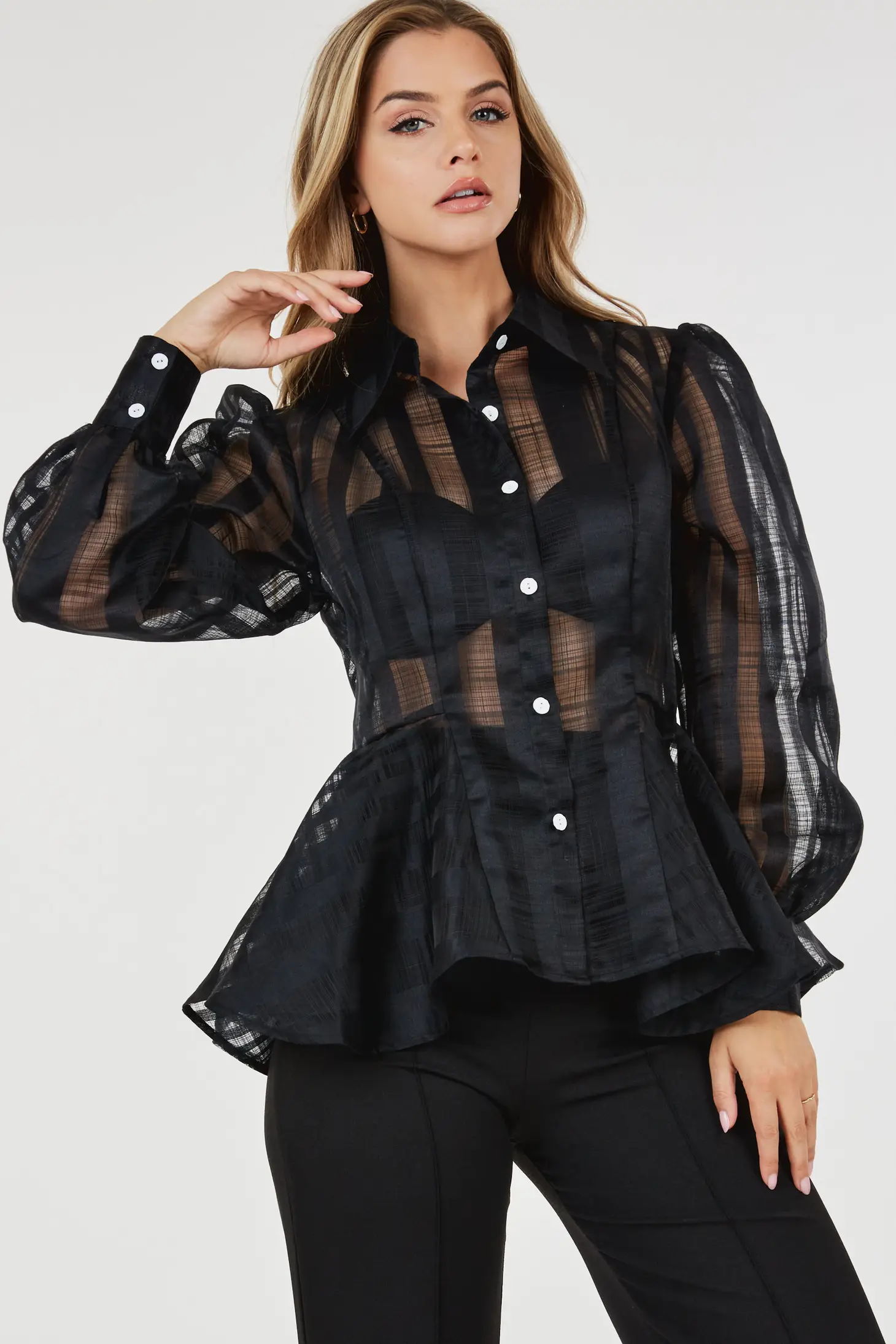 sheer button down blouse