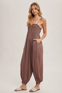 Mocha Smocked Jumpsuit