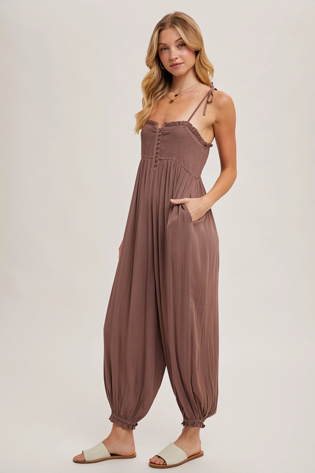 Mocha Smocked Jumpsuit