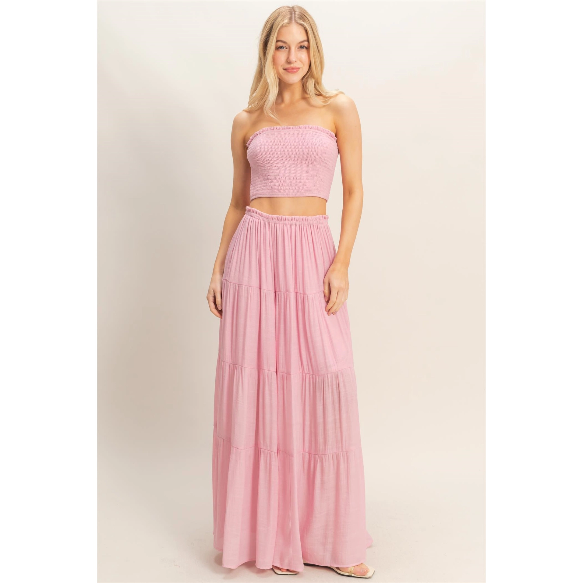 Pink Strapless Skirt Set