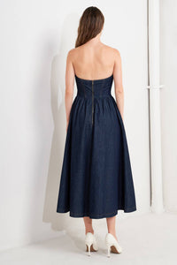 Strapless Denim Midi Dress