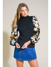 Flower Sleeve Black Sweater Top