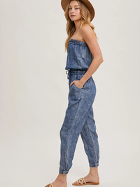 Denim Acid Wash Tube Jumpsuit