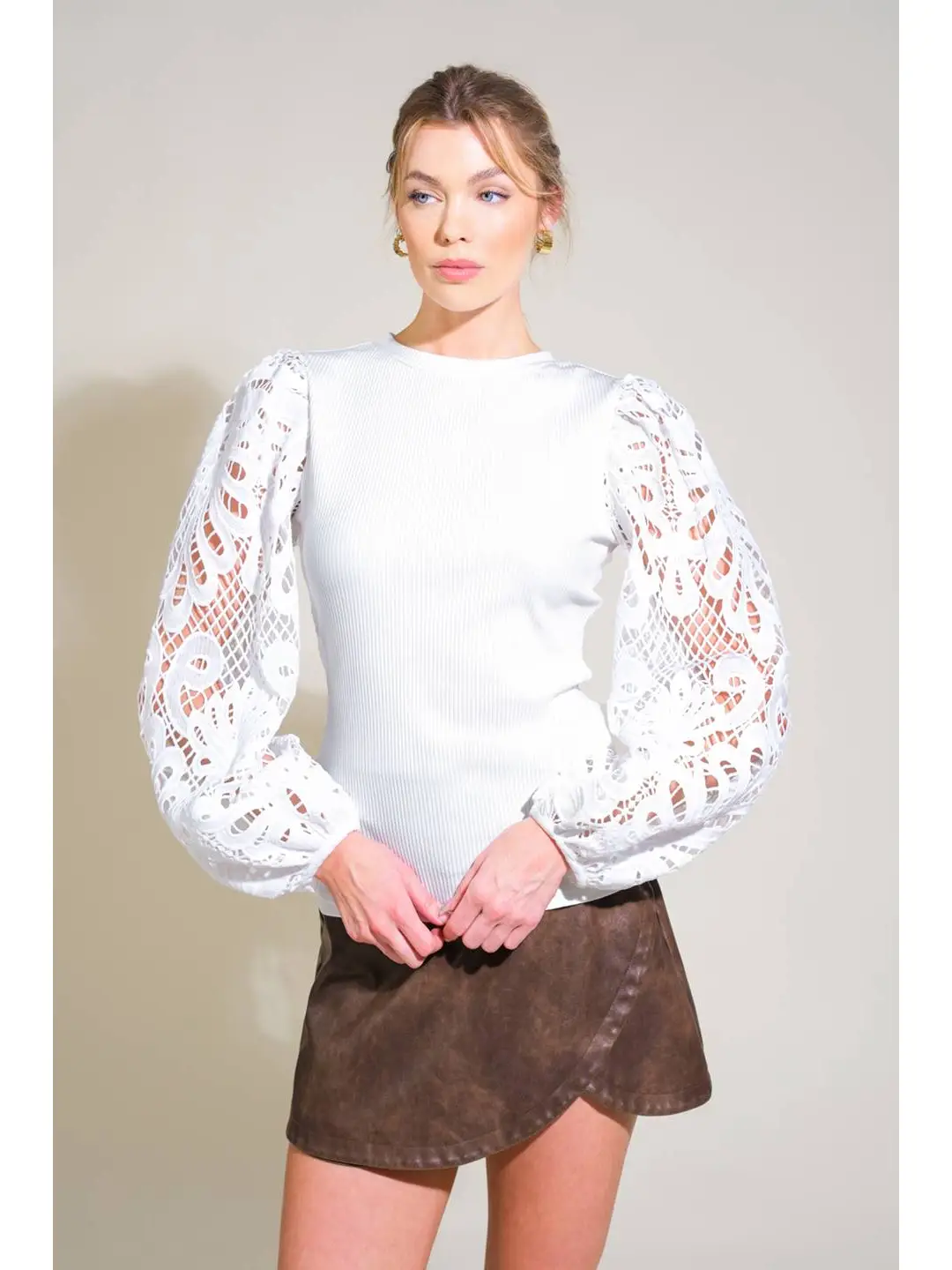 White Lace Open Sleeve Top