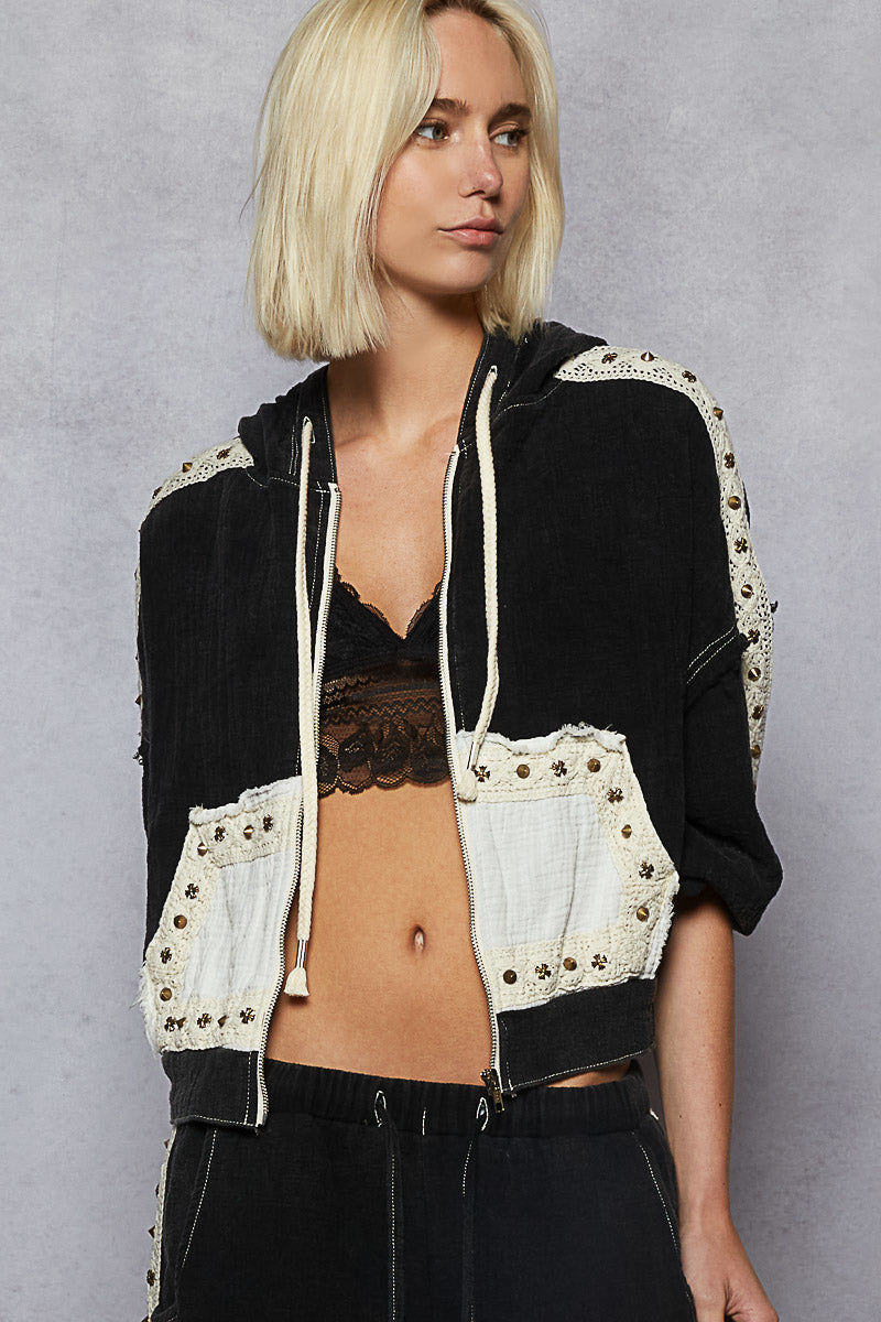 POL Black Stud ZIp Up