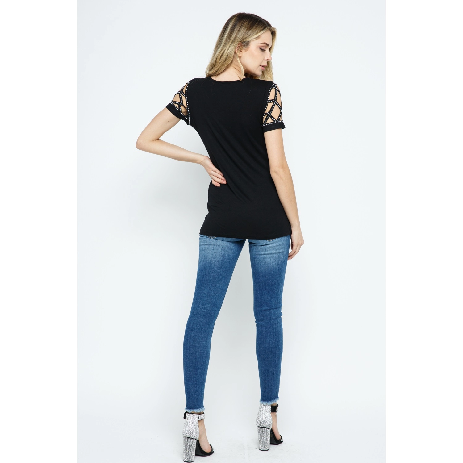 Black Bling Cutout Short Sleeve