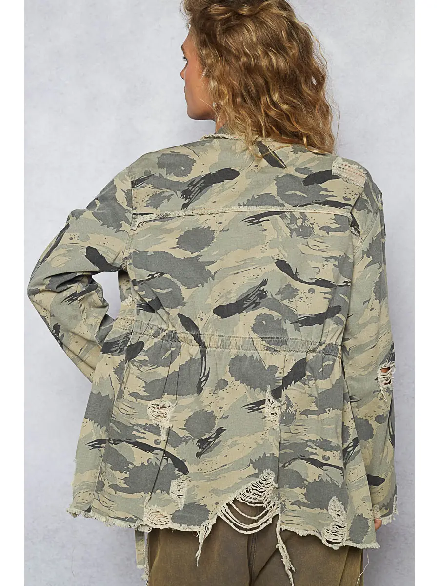 POL Distressed Camo Jacket