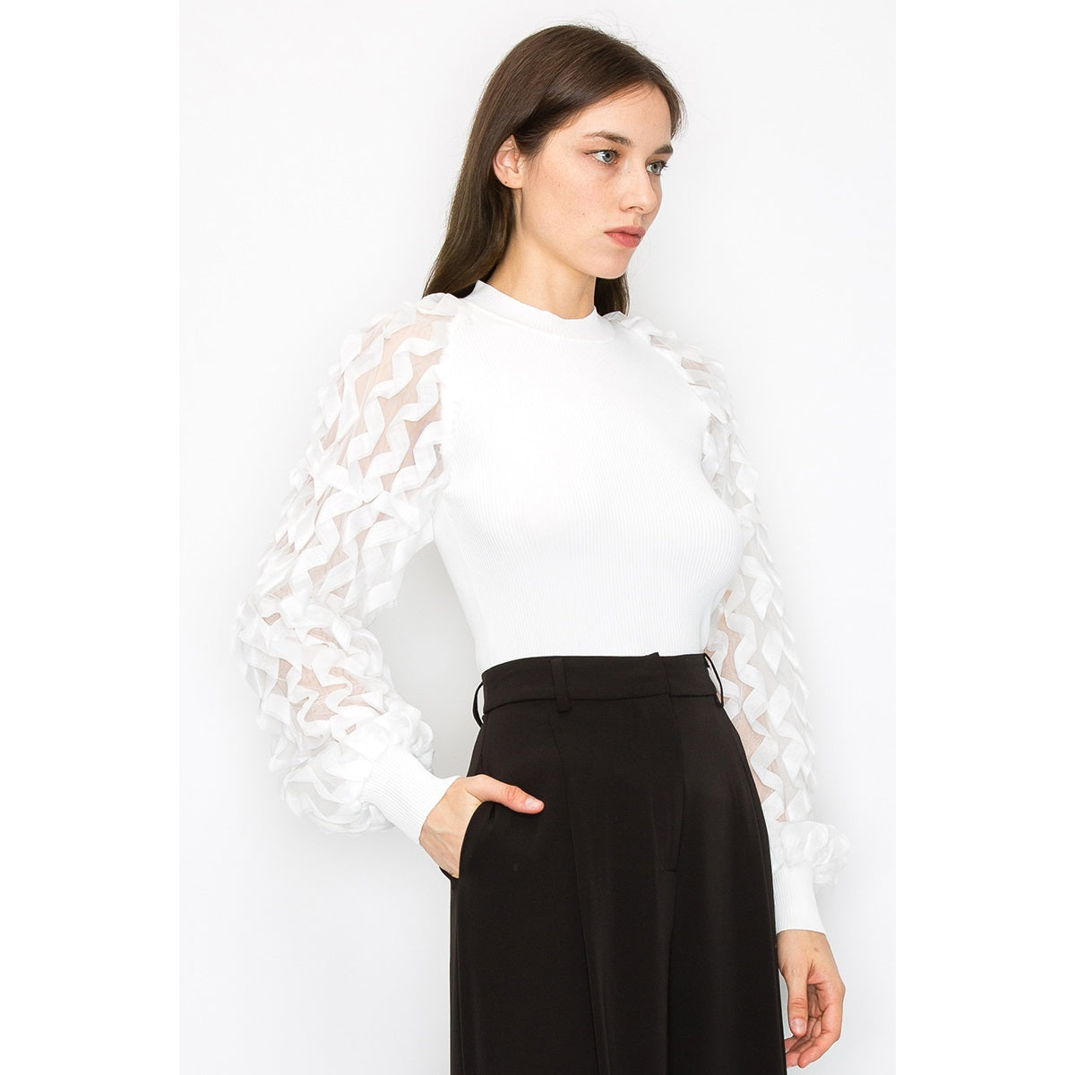 White Puff Sleeve Top