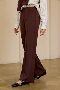 Brown Scuba Seamed Knit Wide Leg Pants